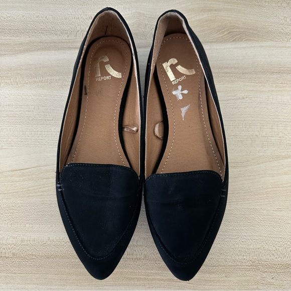 Report Shoes - Report Gracey Black Pointed Toe Faux Suede Loafer Ballet Style Flats Size 6